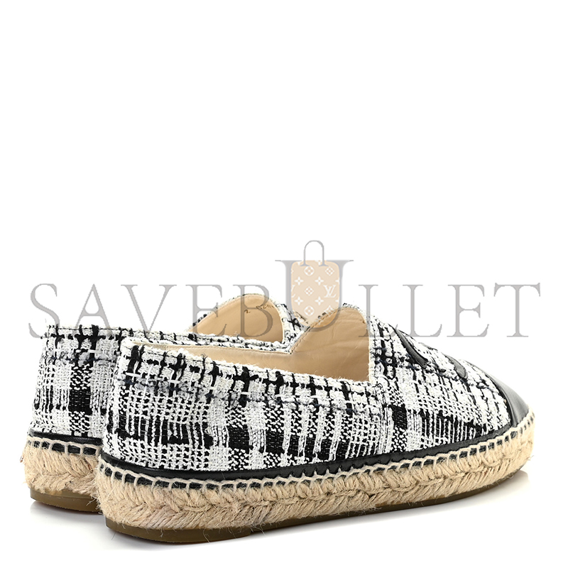 CHANEL TWEED CC ESPADRILLES BLACK WHITE G29762